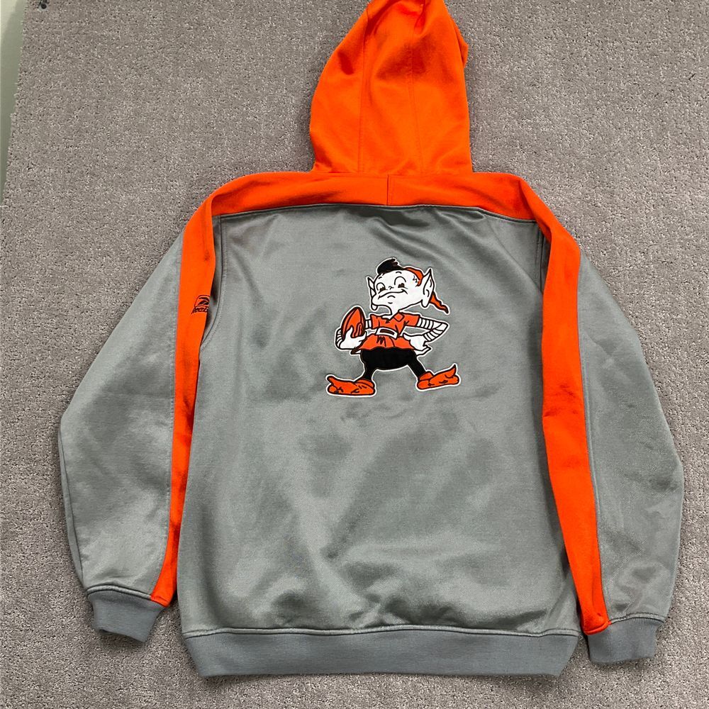 Reebok NFL Hoodie M Gray Orange Cleveland BROWNIE BROWNS FOOTBALL Colorblock